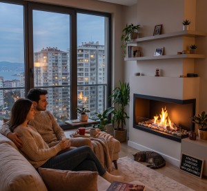 Apartman dairesinde şömine keyfi